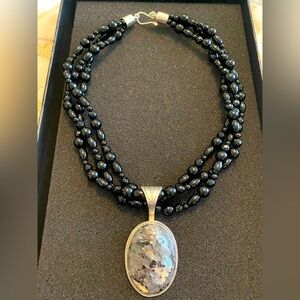 Jay King Three Strand Onyx Gemstone Necklace With Pendant